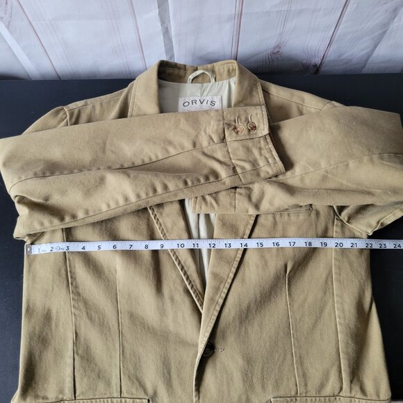 Orvis Blazer Men 40R 100% Cotton Tan Leather Style Cuff Trim Sporting Jacket - Picture 5 of 7